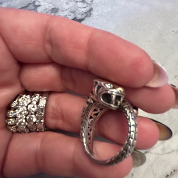 White gold/yellow gold/sterling panther ring with diamond eyes size 7.5/8 - Picture 2 of 10